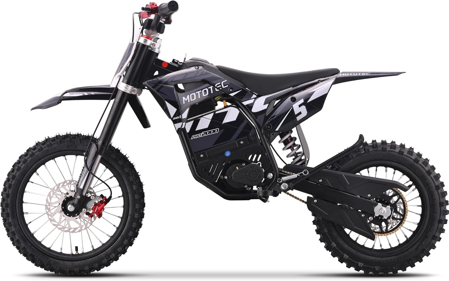 MotoTec 60v 2000w Pro - Bicicleta eléctrica de la Suciedad (Litio), Color Gris