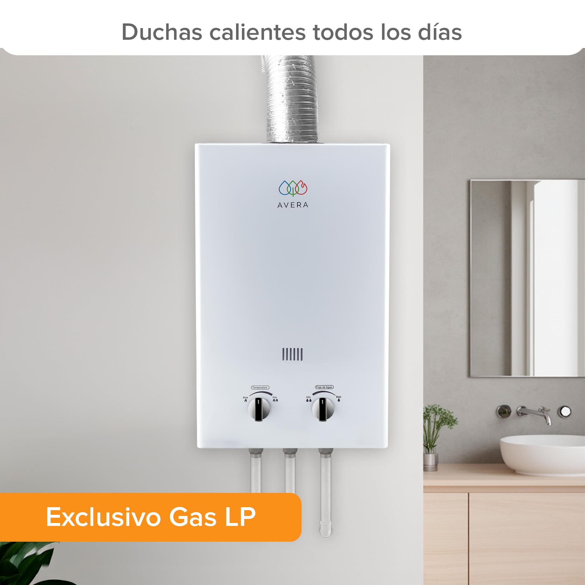 AVERA Calentador de Agua Instantaneo GAS LP, Boiler de Paso, Capacidad 6 Litros/Minuto, 1 Servicio, Facil Instalacion, Ahorro de Gas y Agua Caliente al Instante | C6L