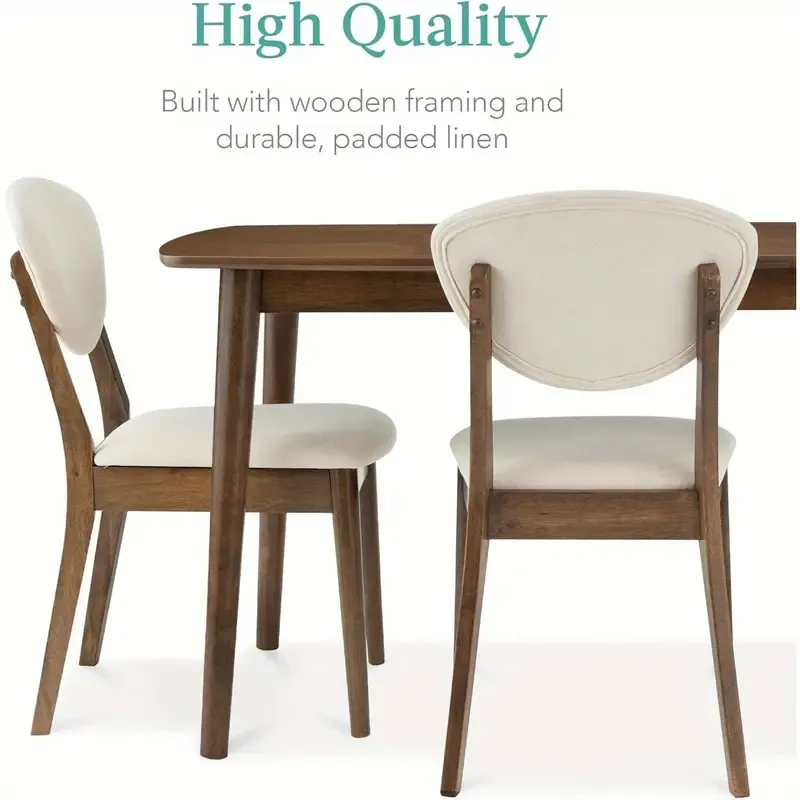 Conjunto de comedor de 5 piezas Best Choice Products, Set de mesa y sillas compactas de mediados de siglo para el hogar, apartamento con 4 sillas, asientos y respaldos acolchados, marco de madera - Crema/Nogal