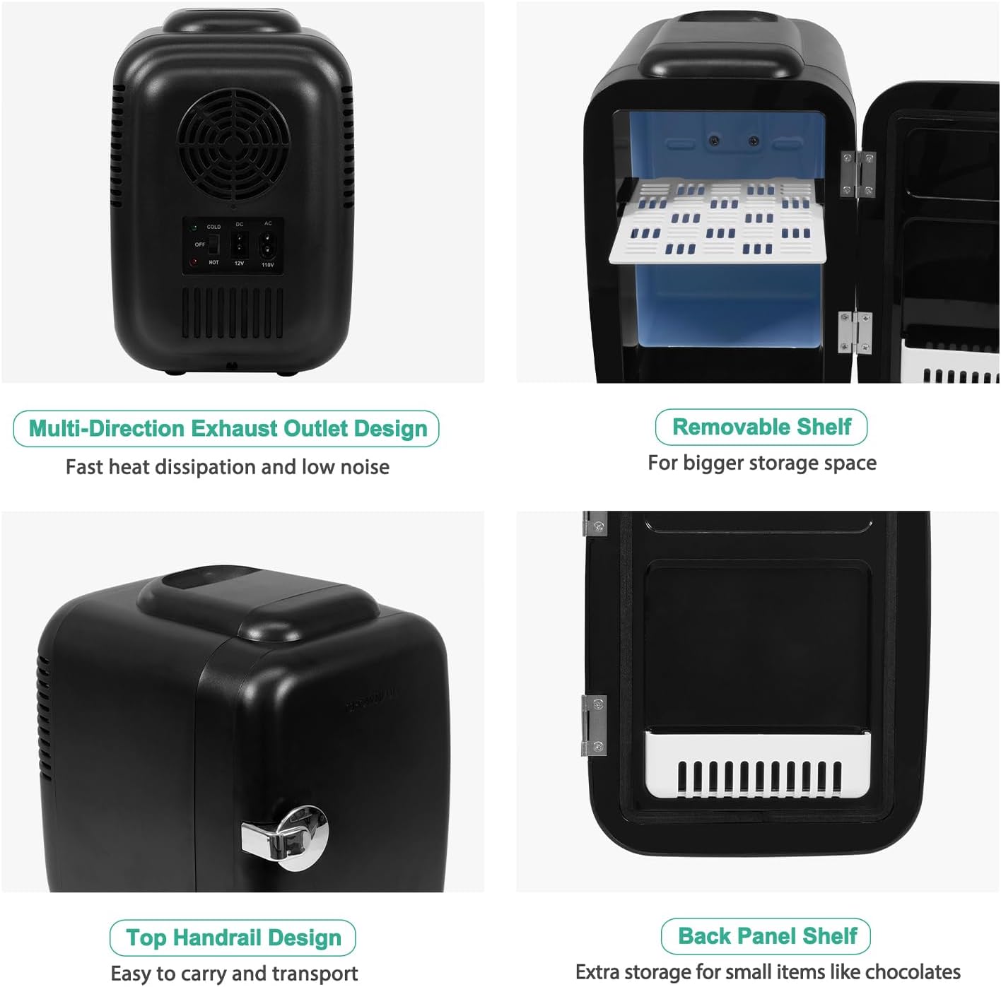 CROWNFUL Mini nevera, 4 litros/6 latas, cosméticos, alimentos, medicamentos,dormitorio,oficina, coche,refrigerador portátil y calentador personal para el cuidado de la piel(Negro mate)