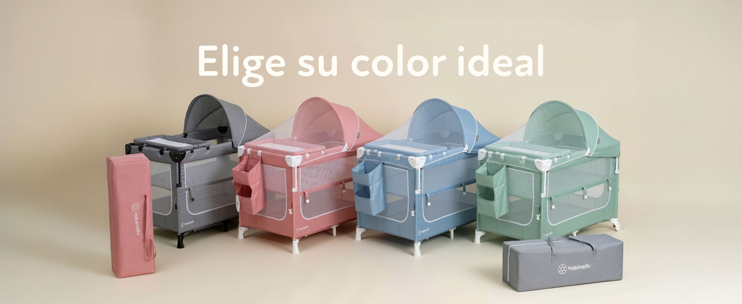 Cunas ESQUIMALITO: Elige su color ideal entre gris, rosa, azul y verde. Incluyen funda de viaje.