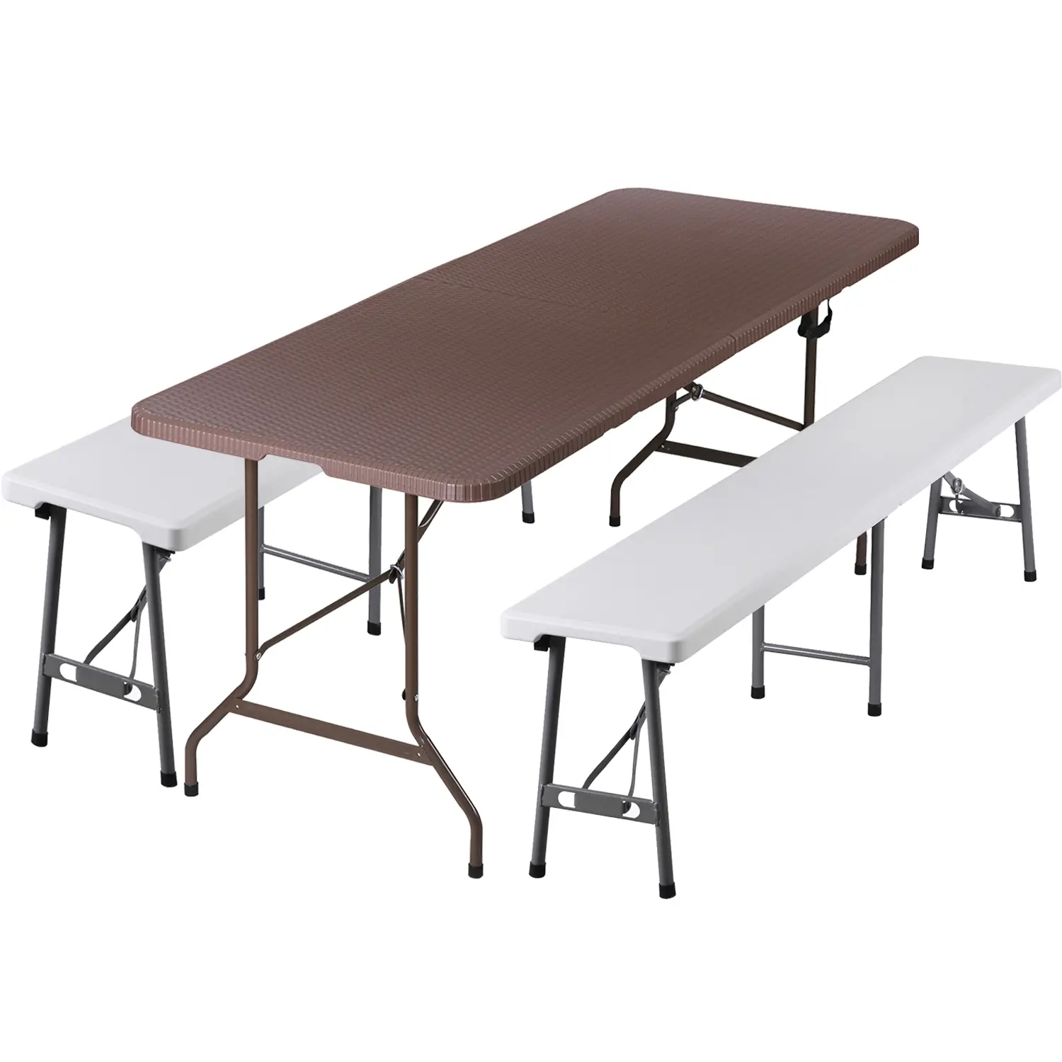 Mesa Plegable de 1.8 m con 2 Bancos, HDPE Impermeable, Soporta 159 kg, para Camping, Picnic y Exteriores