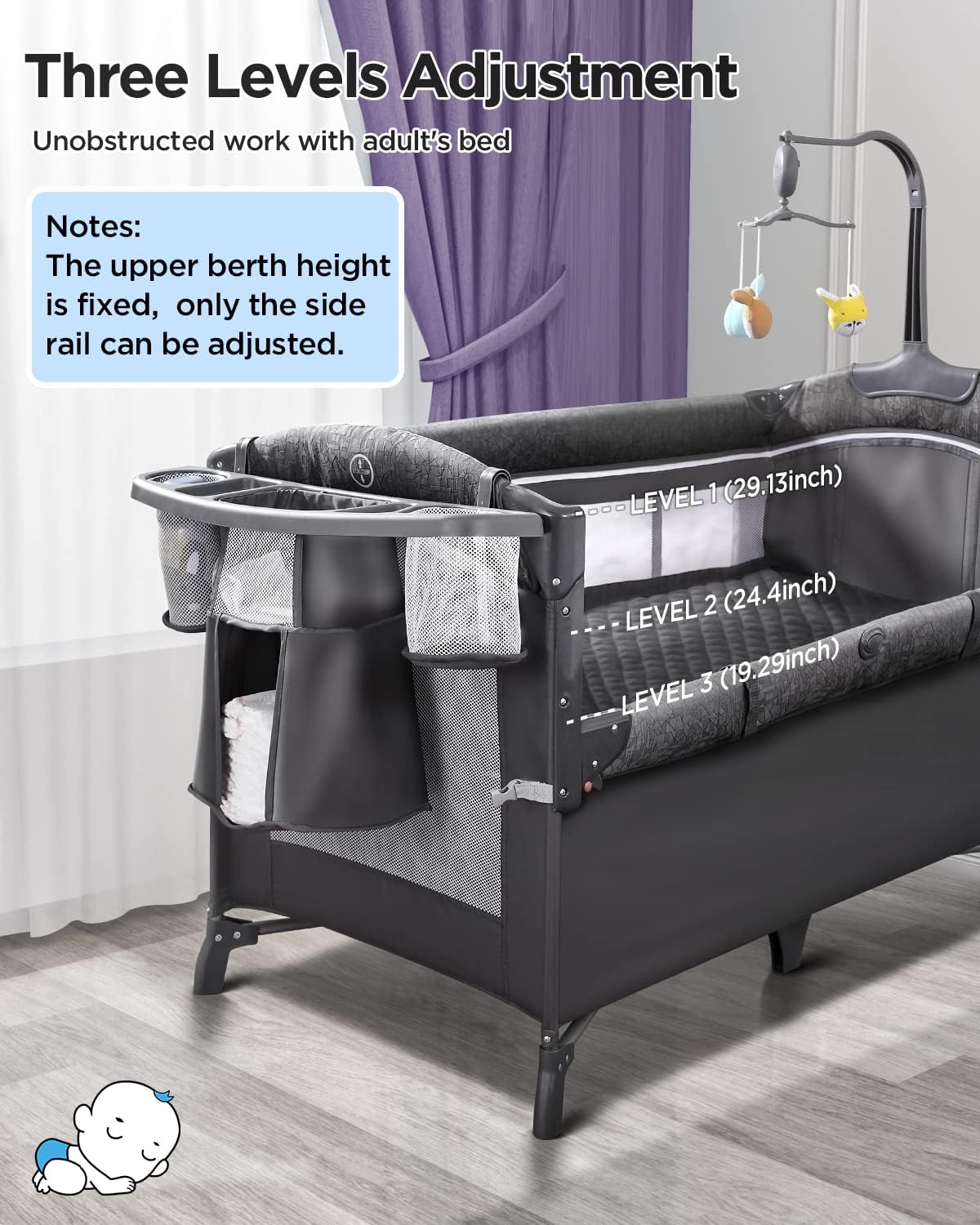 ADOVEL Cuna nocturna para bebé, Pack and Play, viene con colchón, cambiador y parque para recién nacidos y niños pequeños-----Toallitas para babas