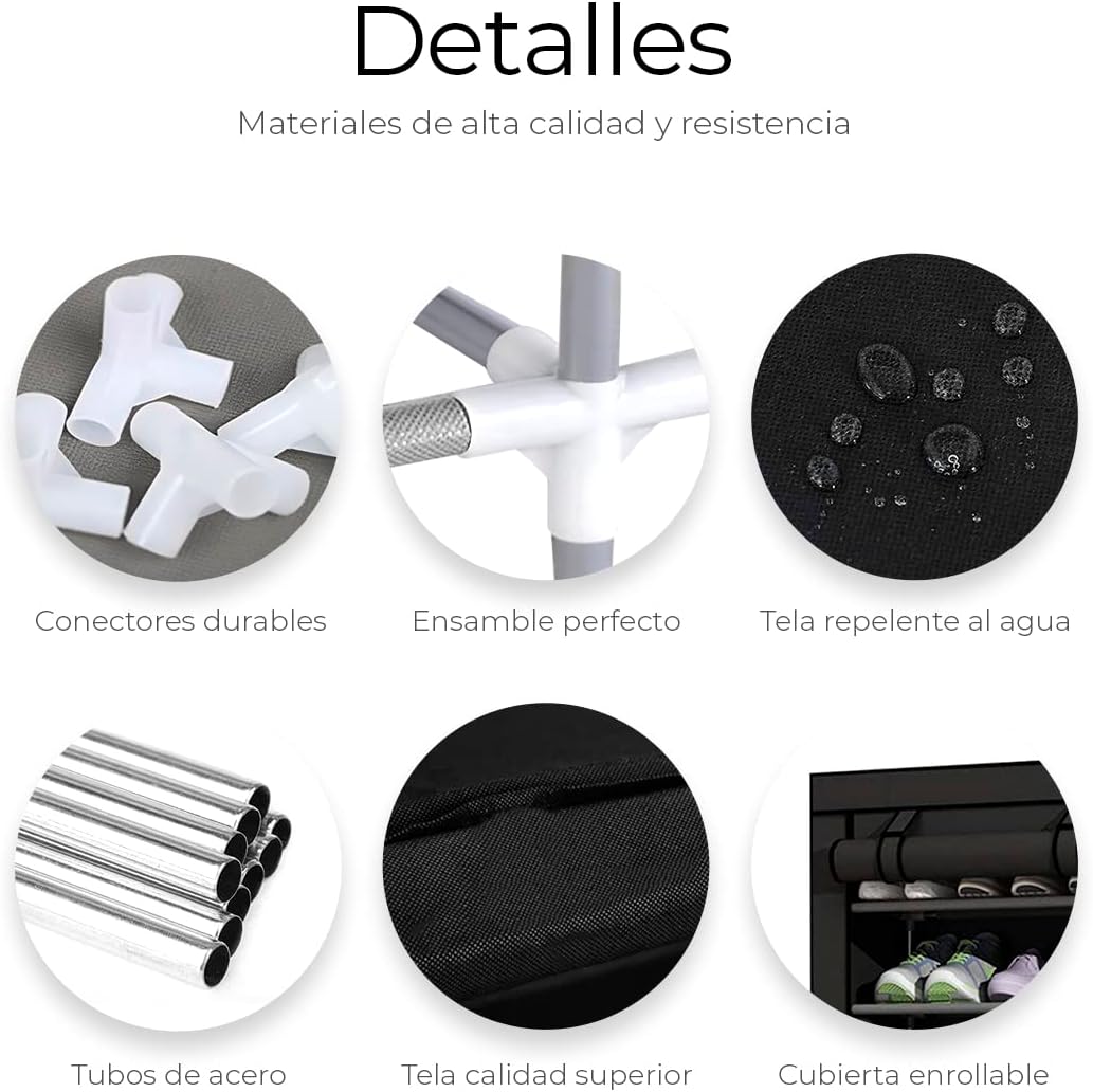 Raganet, Zapatera de 9 Niveles, Closet Plegable para Calzado y Prendas de Vestir, Estante Organizador Ajustable (Negro)