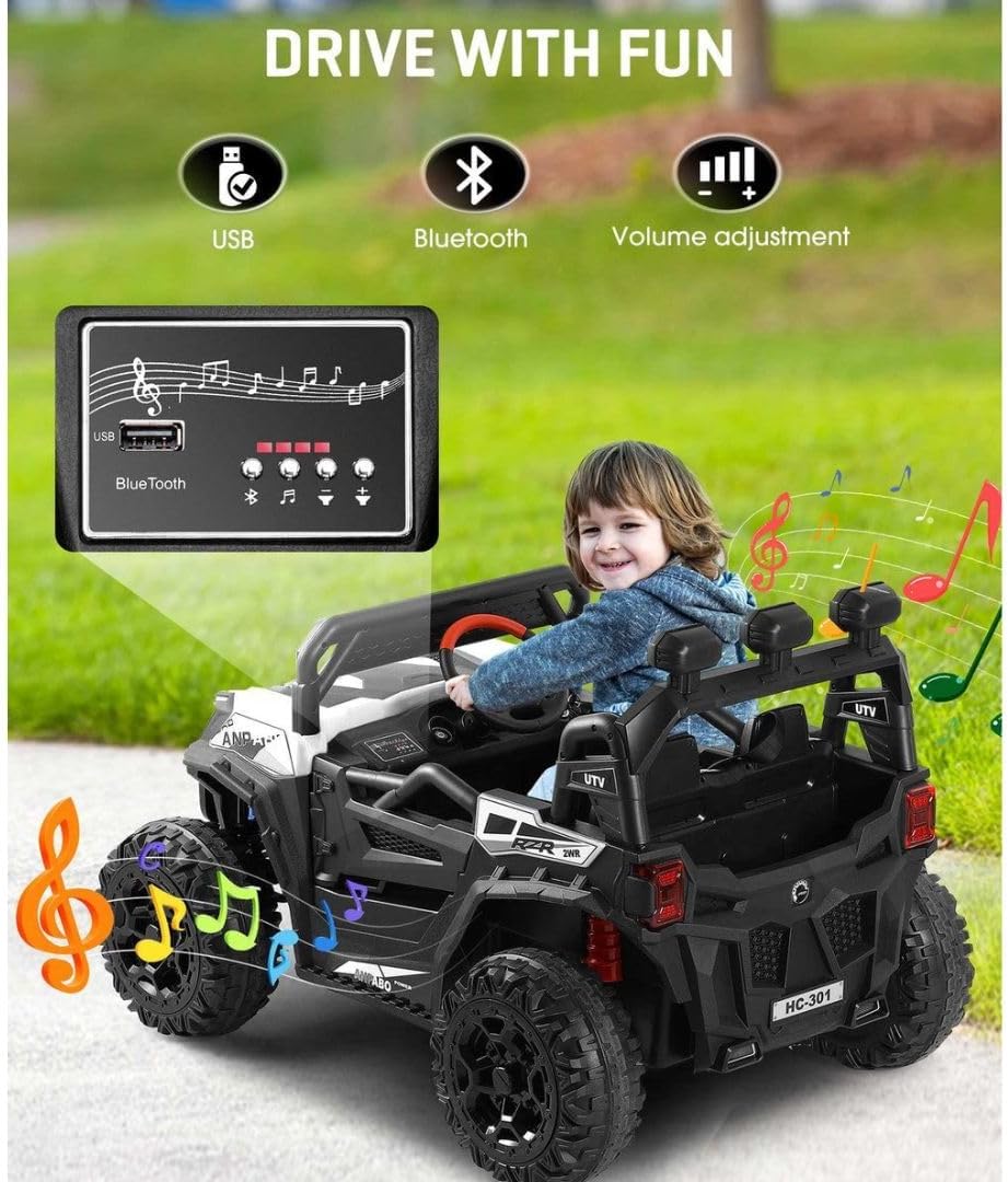 RZR Premium - montable electrico Todo Terreno con 4 Motores de 30 W, Asientos de Piel, Control Remoto, cinturón de Seguridad y Luces LED Brillantes para niños de 3 a 8 años.