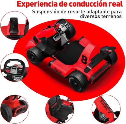 HONEYWHALE Go Kart Eléctrico para Niños con Asiento Ajustable, Modo Control Remoto, Velocidad Máxima 4km/h, Carro Electrico Niño Montable con Luz Led y Musica, Moto Electrica Infantil Niño
