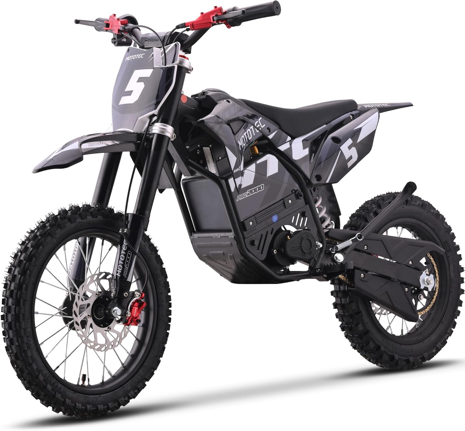 MotoTec 60v 2000w Pro - Bicicleta eléctrica de la Suciedad (Litio), Color Gris