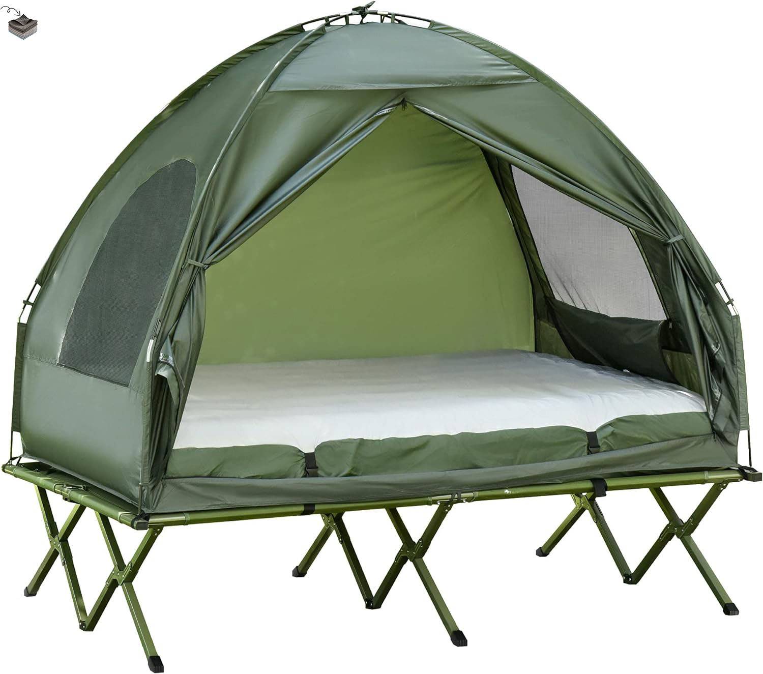 Outsunny - Cuna plegable para 2 personas con tienda, colcha y colchón de aire grueso, tienda de campaña 4 en 1 para senderismo al aire última intervensión, picnic, viajes