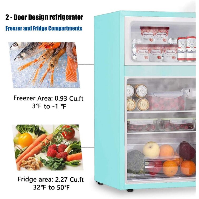 R.W.FLAME Puerta doble 3.2 Cu. Pie. Frigorífico compacto Mini frigorífico con congelador