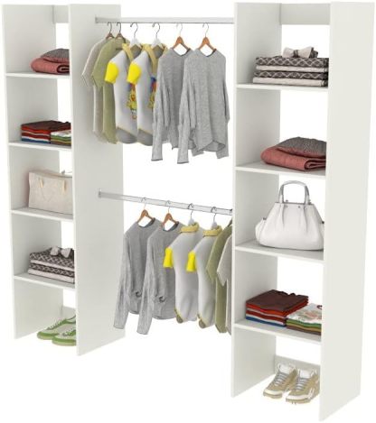 AFA Closet De Madera Multifuncional 150 hasta 200 cm Ajustable (Blanco)