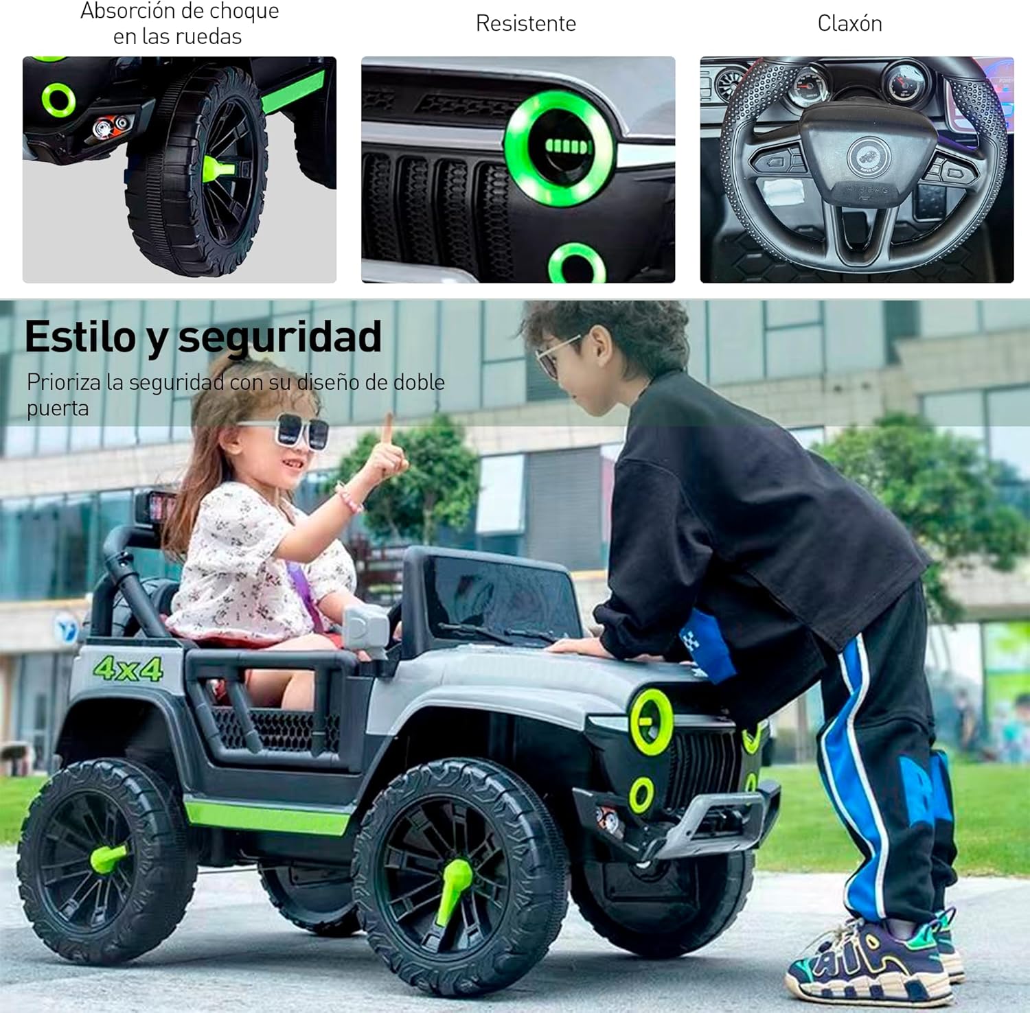 Bluelander Carro Electrico Tipo Jeep Montable Niño Niña, 69*61*105 Cm, Carro Electrico 5 KM/H, Carrito Montable Electrico Musical, Luz Led, Control Remoto, Puerto USB, MIC, Bateria Recargable (Rojo)