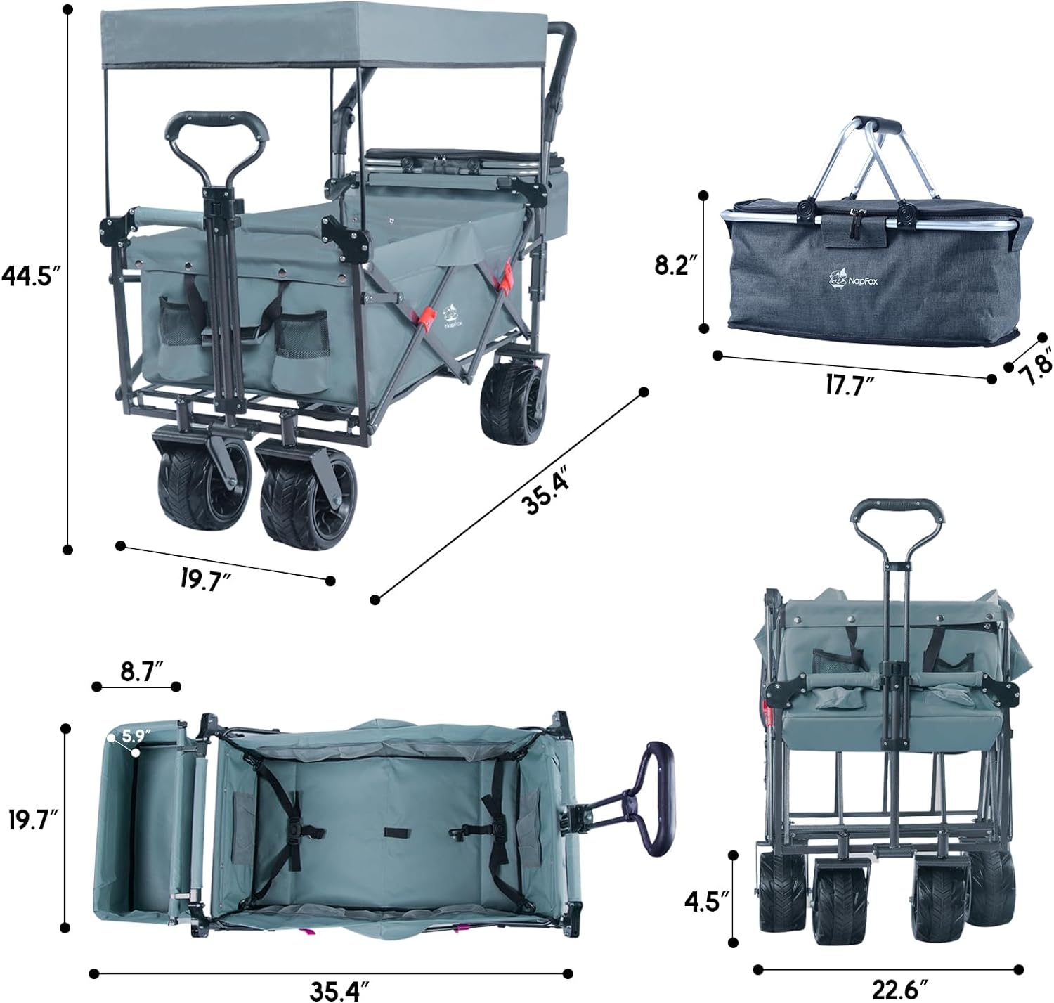 Bicicleta plegable resistente con parte superior extraíble, ruedas grandes de 4 pulgadas, frenos, mango ajustable, bolsa refrigeradora para jardín y playa al aire libre