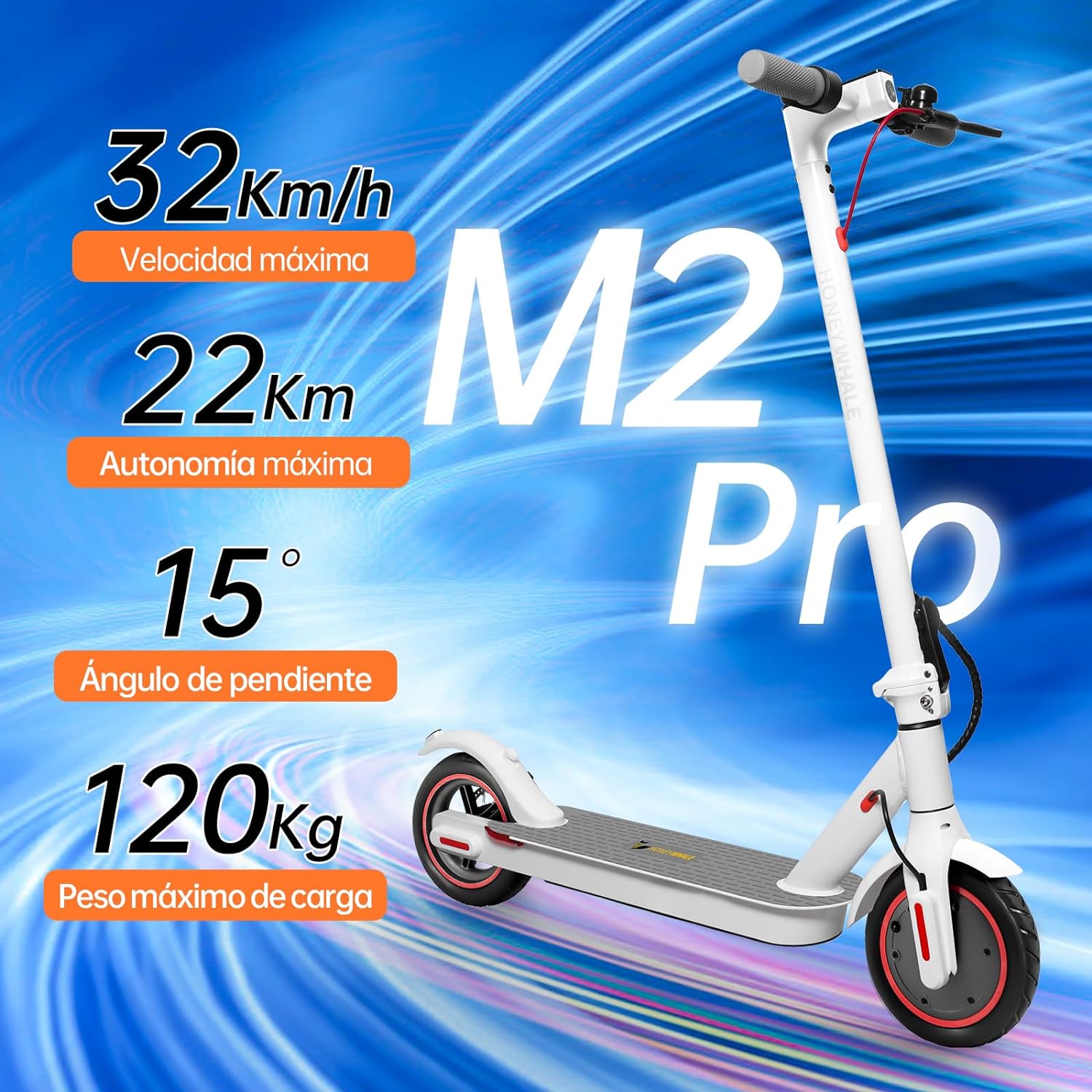 HONEYWHALE M2 Pro Scooter Eléctrico Plegable para Adultos, Motor de 500 W de Potencia Máxima, 22km con una Carga Completa, Velocidad Máxima 32km/h, Patin Eléctrico con App Control Bluetooth