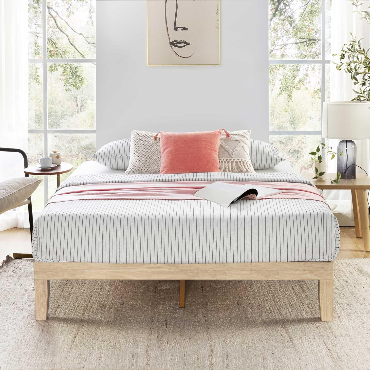 Mellow Naturalista Classic - Cama de Plataforma de Madera Maciza de 12 Pulgadas con Listones de Madera, no Necesita somier, fácil Montaje, Queen, Pino