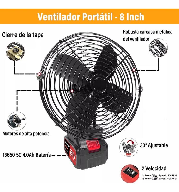 【Producto Viral】Conjunto de Ventilador Portátil de Metal Inalámbrico y Luz LED Recargable