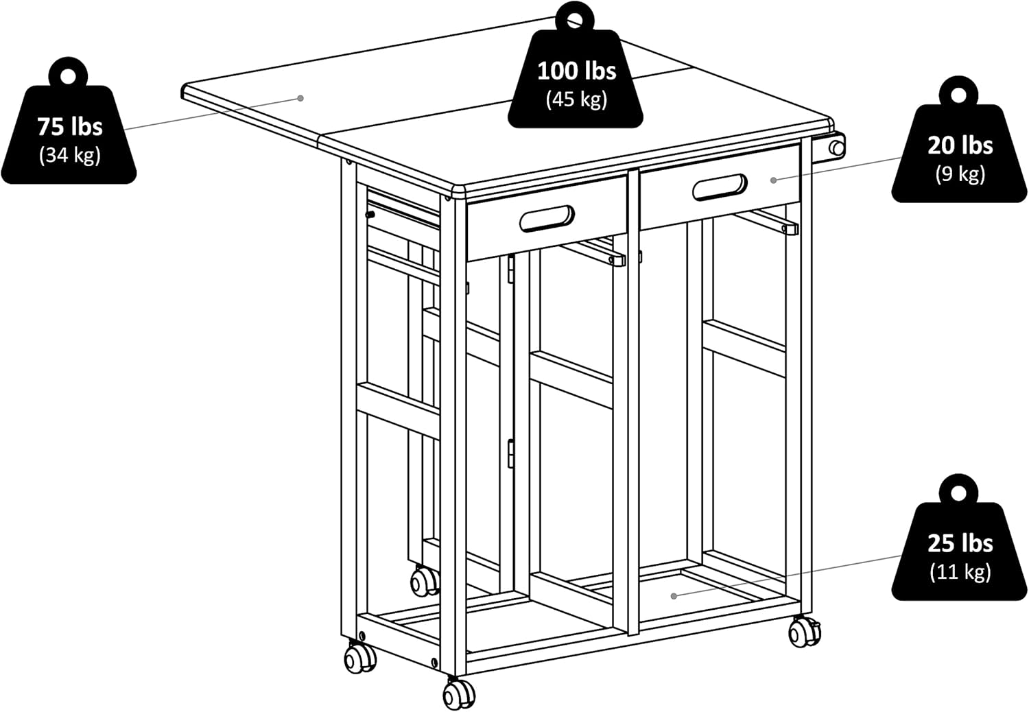 Winsome Wood 23330 Mesa Suzanne 3-Pack Space Saver Set, Coffee