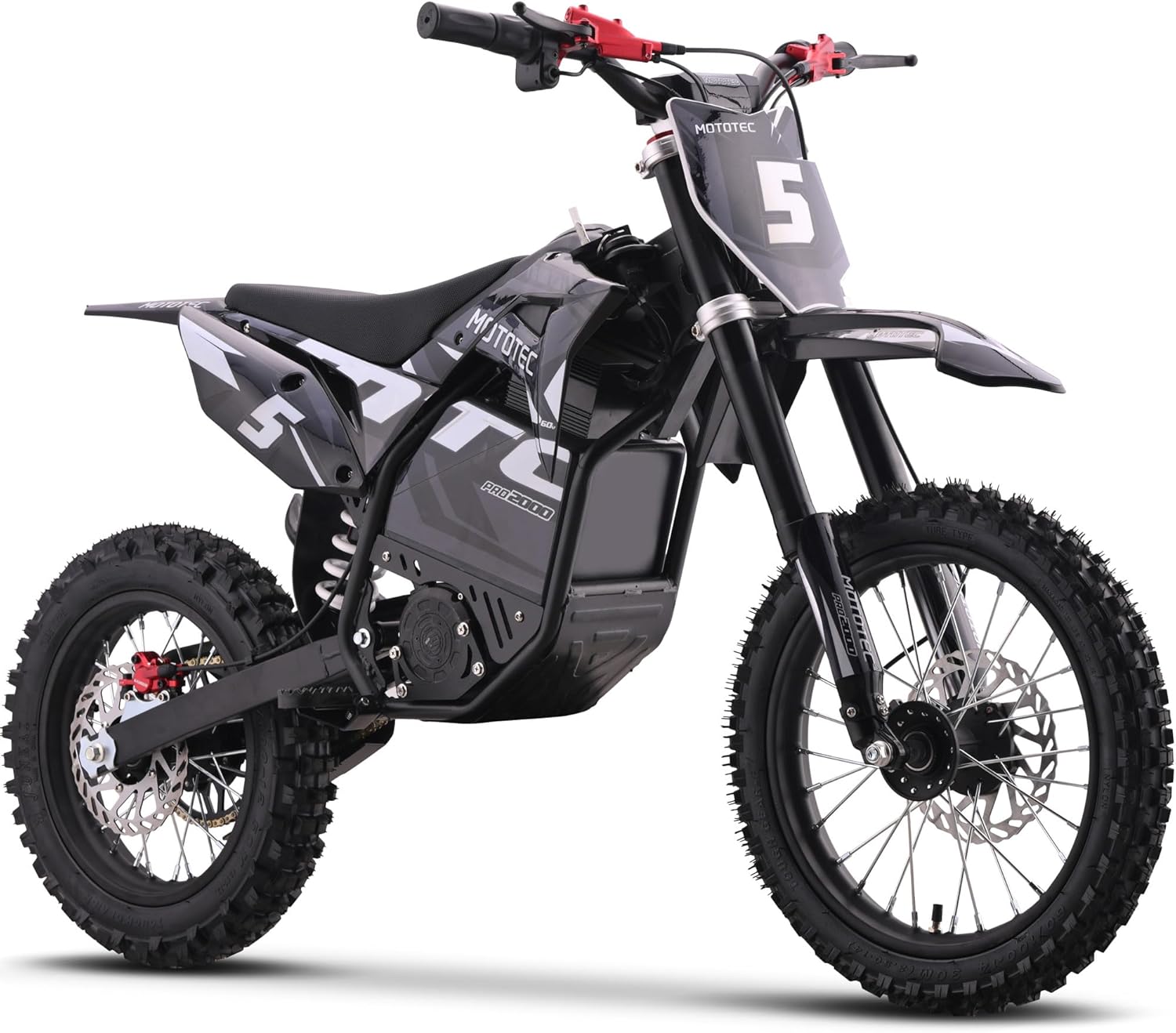 MotoTec 60v 2000w Pro - Bicicleta eléctrica de la Suciedad (Litio), Color Gris