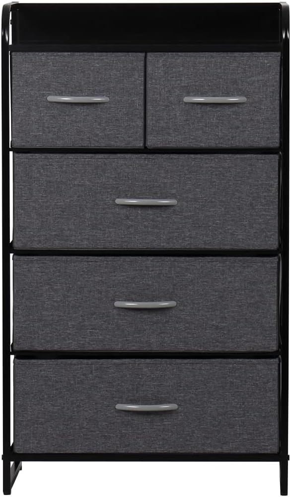 MU:4LIFE Cómoda De 5 Cajones Almacenamiento para Hogar Y Oficina, Organizador Cajonera De Estructura Metal y Cajones De Tela Lino Poliéster y Tela No Tejida (Gris Claro)