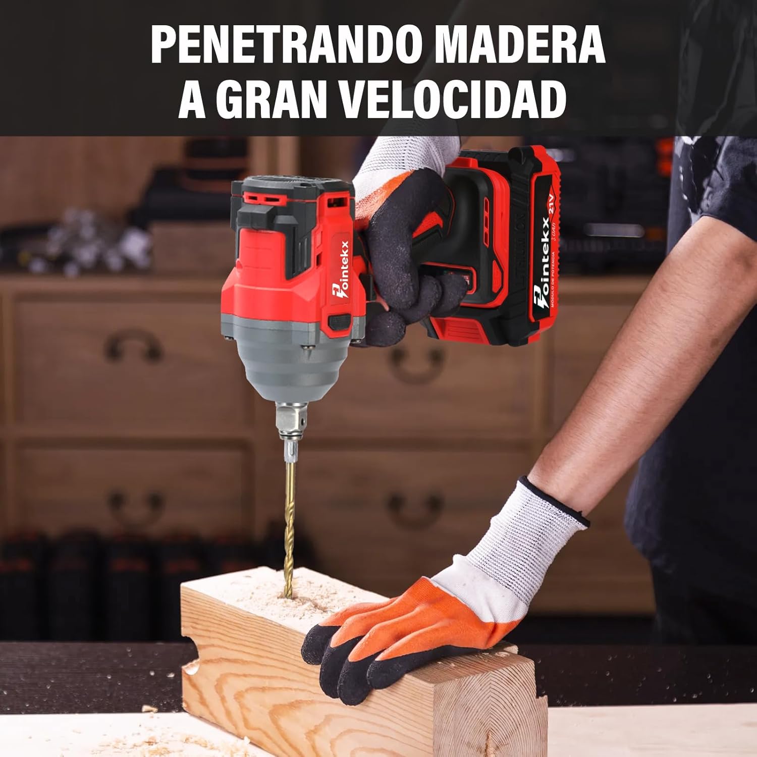 POINTEKX Pistola de Impacto 1/2" Inalambrica, 450N.M Llave de Impacto con Motor sin Escobillas, 2 * 3.0Ah Baterías Taladro de Impacto para Tornillos M6-M14, para Bricolaje y Reparación de Autos