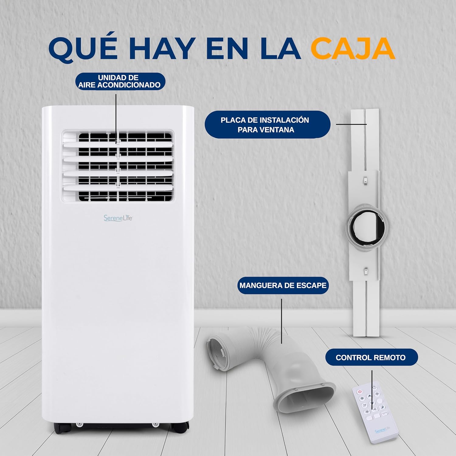 SereneLife Aire Acondicionado Portátil 10000 BTU WiFi con Deshumidificador Incorporado, para habitaciones de hasta 42mts, Control Remoto y App, Incluye Kit de Montaje para Ventana
