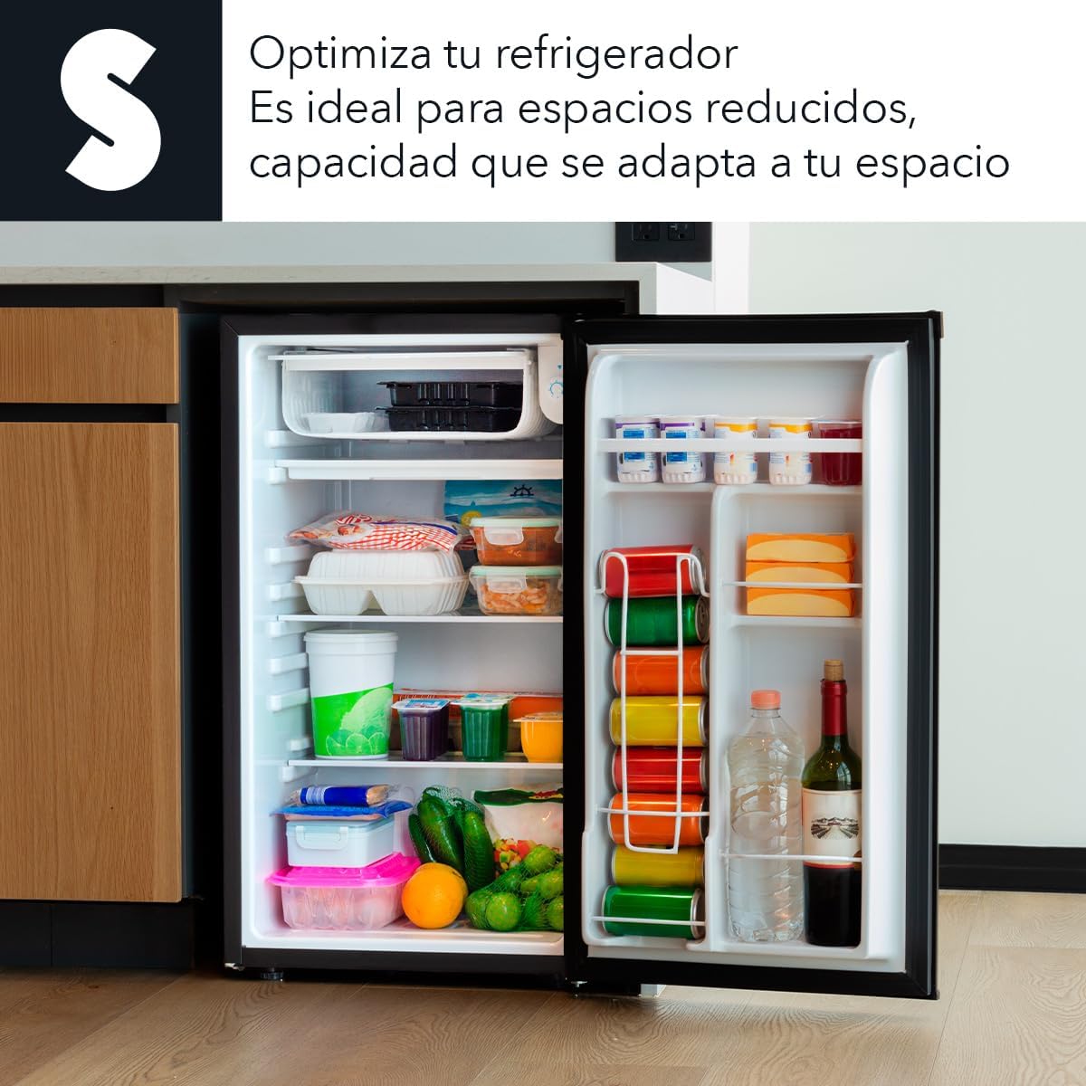 SIGNA Frigobar 90.4L (3.2 pies cubicos) Mini Refrigerador Compacto Negro Refrigerador Pequeño Con congelador de Acero Inoxidable Ideal Para Espacios Pequeños Frigobar Mini Multifuncional (90.4 Litros)