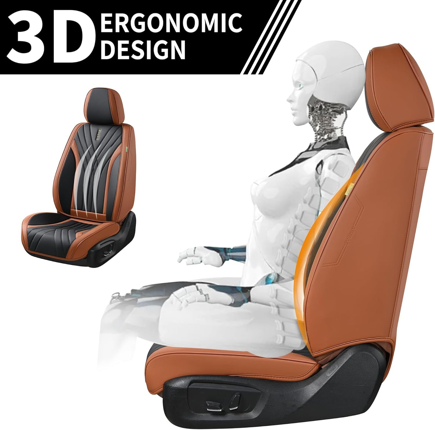 FLORICH - Juego completo de fundas de asiento de piel, fundas universales para 5 asientos, protector de asiento de coche, cojín de piel para asiento de coche, fundas de asiento de automóvil marrones,