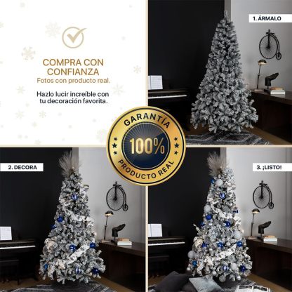 ESQUIMAL Árbol de Navidad Frondoso con Ramas Escarchadas, Pino Navideño (Rosa Nevado, 2.2 m)