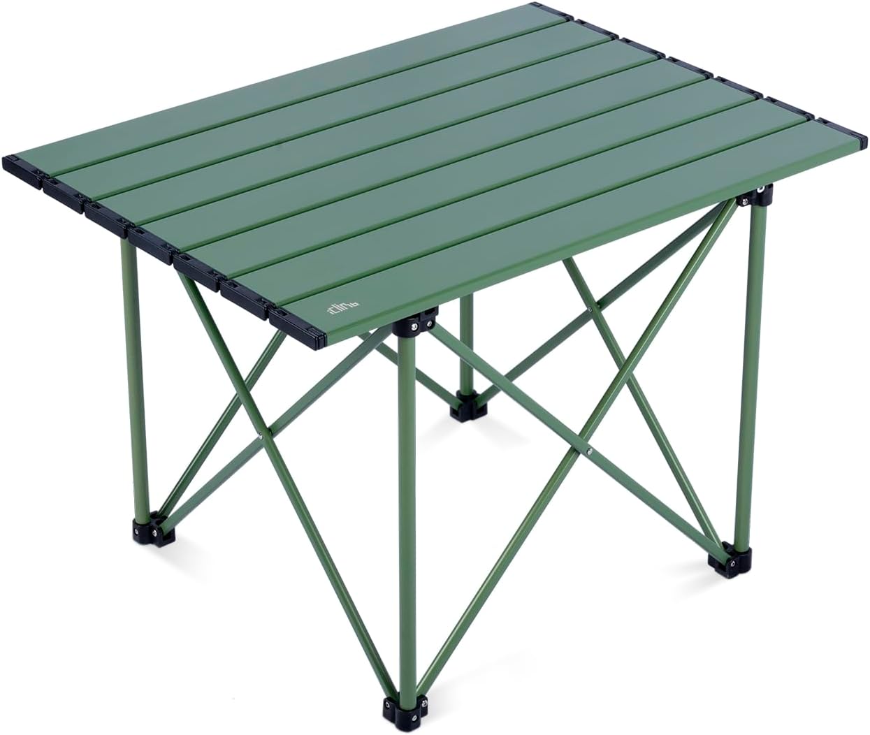 iClimb mesa de camping ultraligera, compacta, plegable con bolsa de transporte (Verde reforzado - L)
