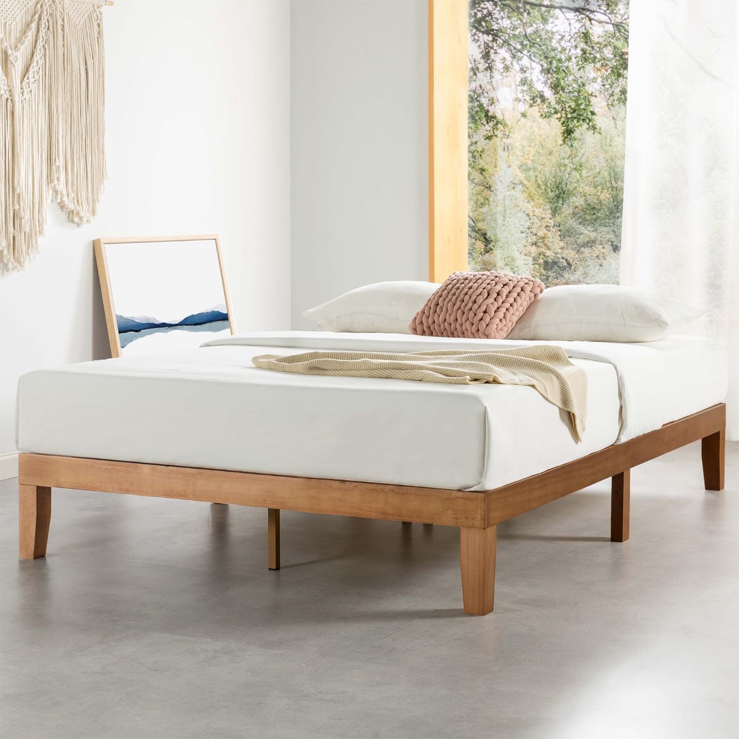 Mellow Naturalista Classic - Cama de Plataforma de Madera Maciza de 12 Pulgadas con Listones de Madera, no Necesita somier, fácil Montaje, Queen, Pino