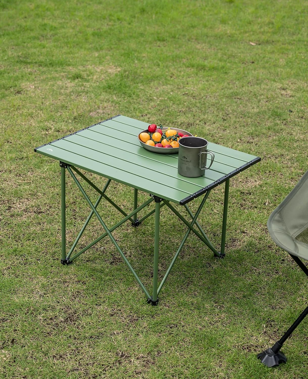 iClimb mesa de camping ultraligera, compacta, plegable con bolsa de transporte (Verde reforzado - L)