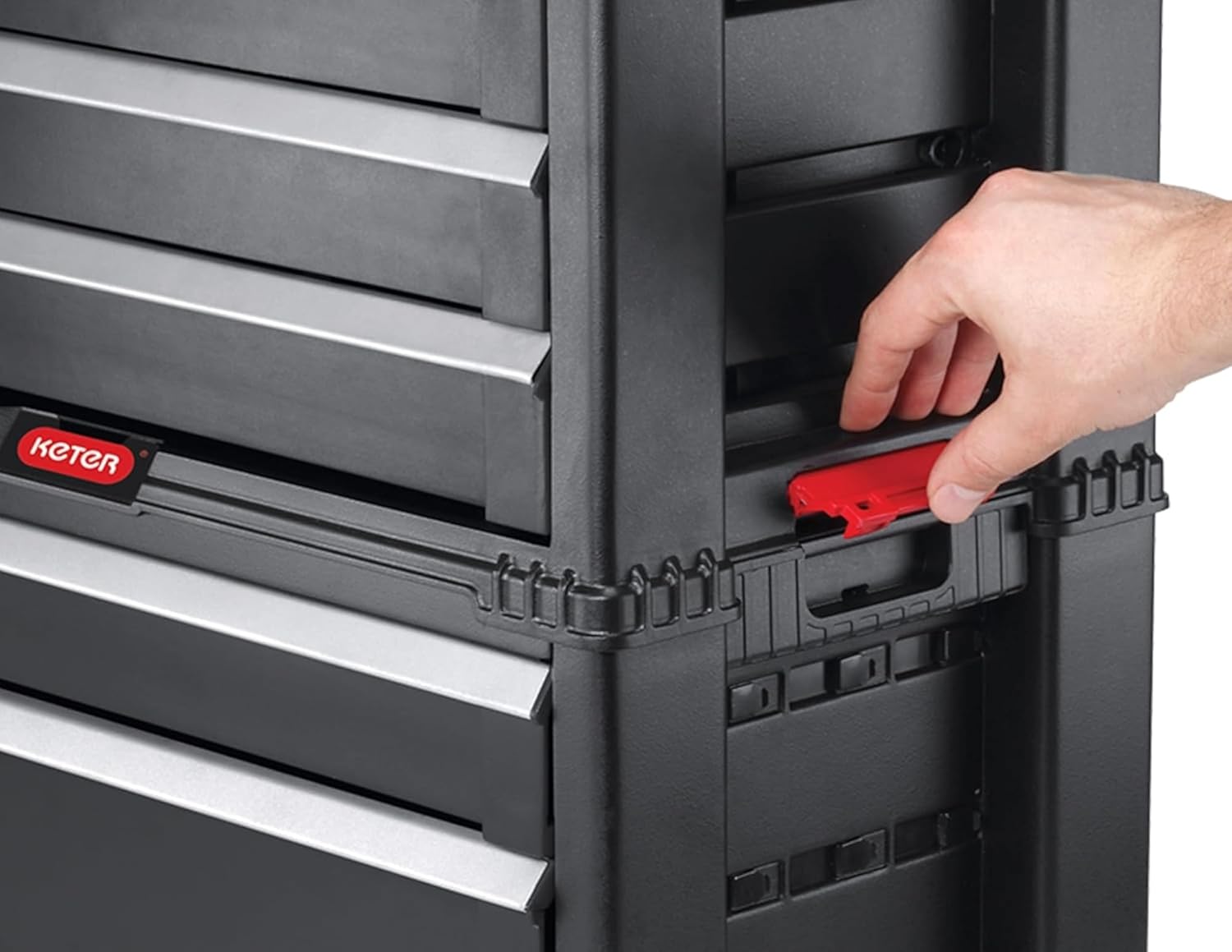 KETER Caja de Herramientas con 5 Cajones y Sistema de Bloqueo, Estructura Modular, Perfecto Organizador para Herramientas, Color Negro