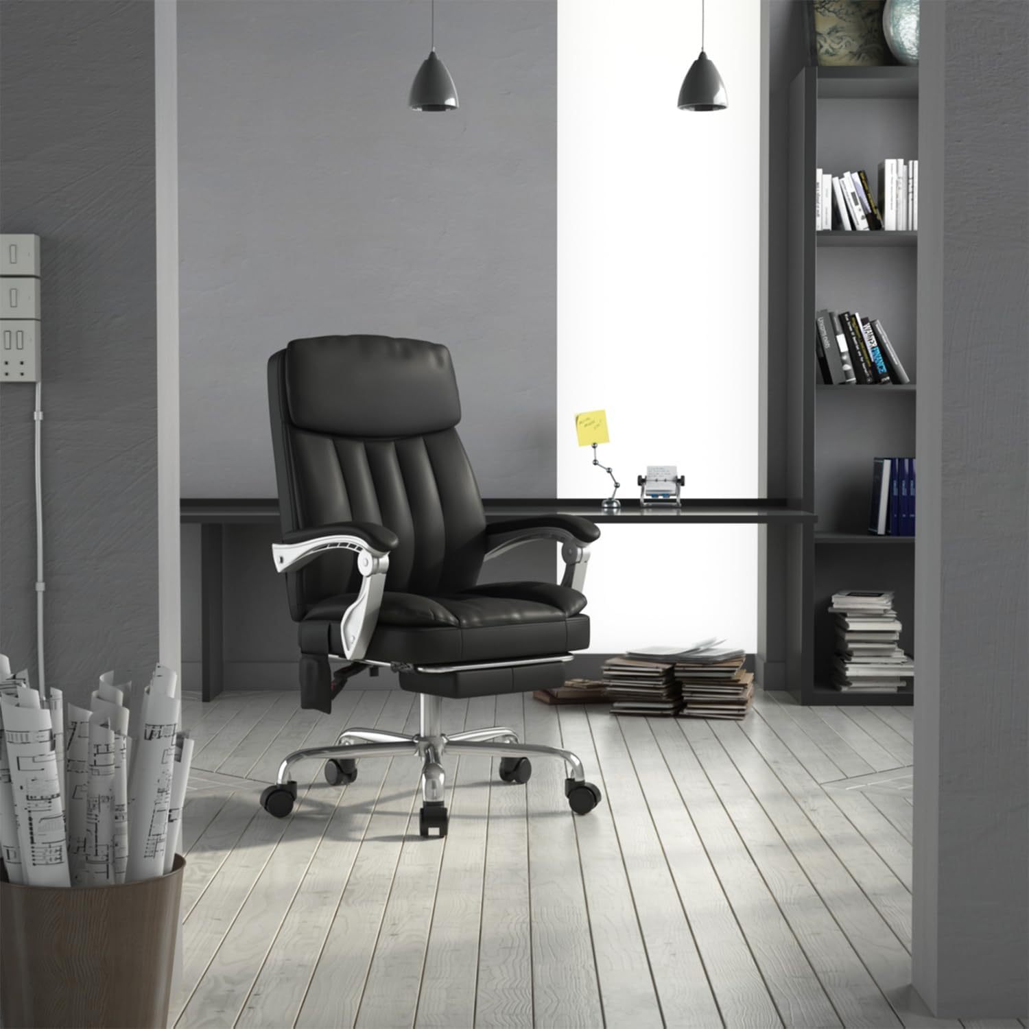 Silla Oficina Masaje con Respaldo Alto y 6 Puntos Masaje, Silla Escritorio Ejecutiva Ergonómica con Reposapiés y Apoyabrazos, Altura del Asiento Ajustable, Negro