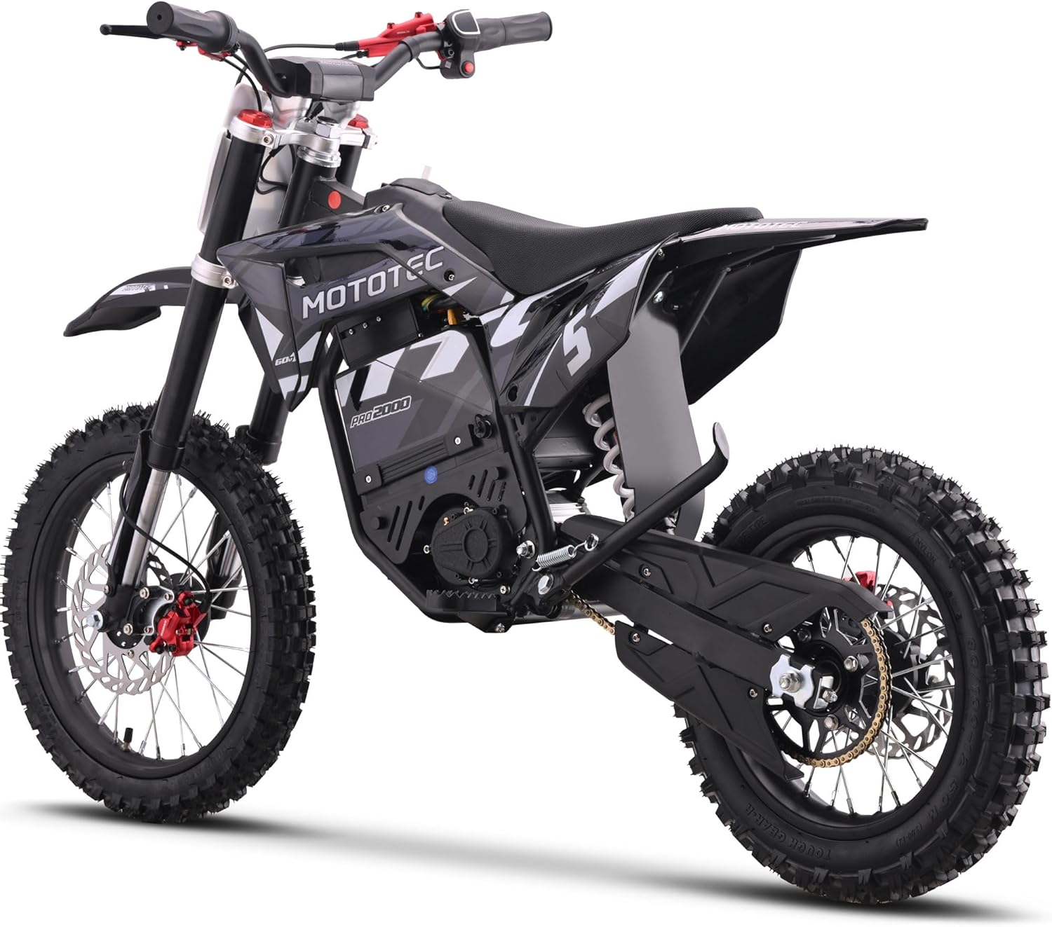 MotoTec 60v 2000w Pro - Bicicleta eléctrica de la Suciedad (Litio), Color Gris