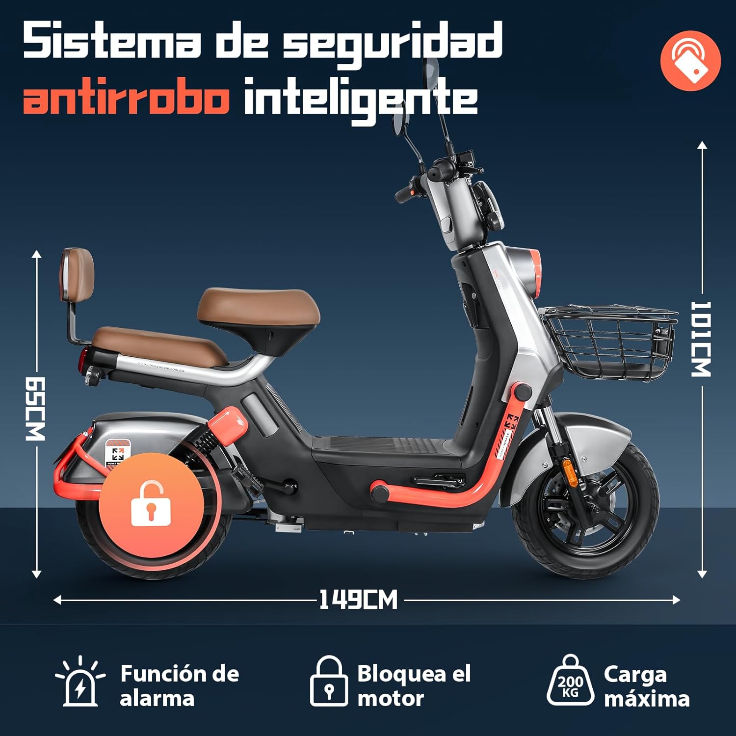 HONEYWHALE KC PRO Bicicleta Electrica para Adultos, Moto Electrica con Alarma, Potencia Motor Hasta 800W, Velocidad Máxima 45KM/H, Autonomía 60KM, Compatible con Desbloqueo NFC
