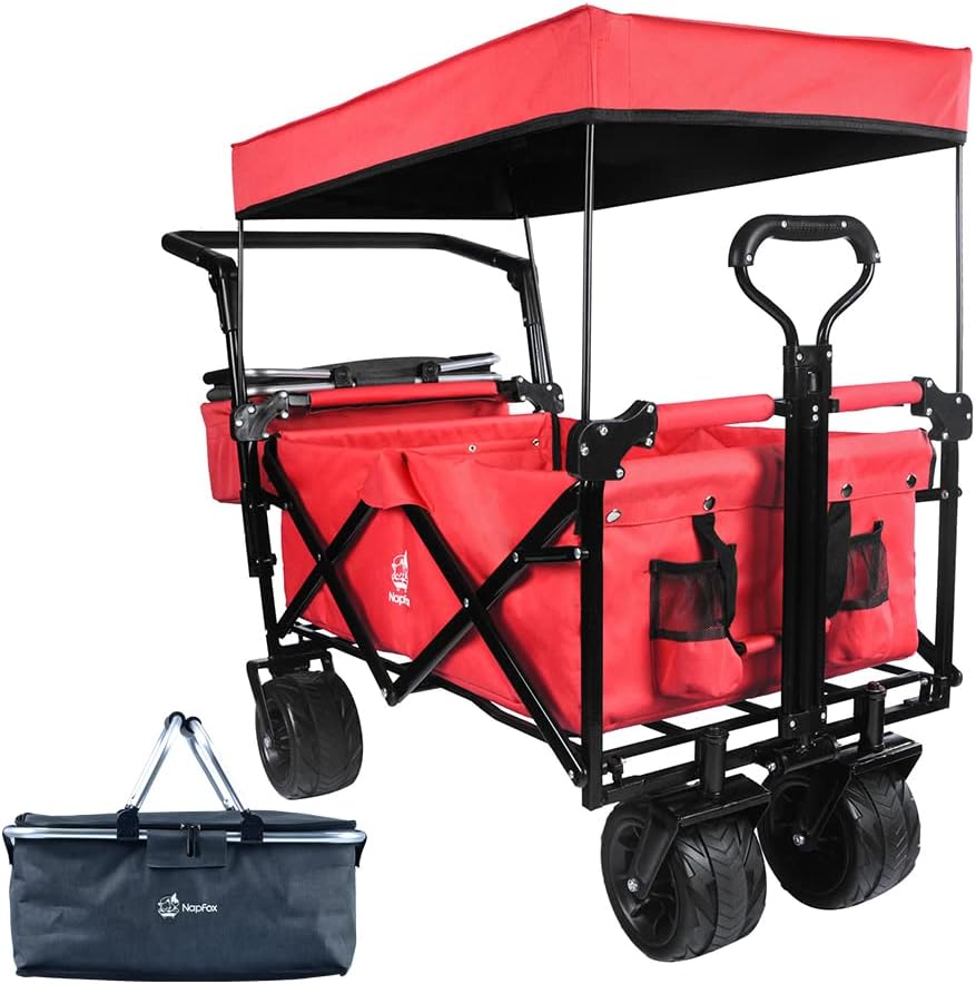 Bicicleta plegable resistente con parte superior extraíble, ruedas grandes de 4 pulgadas, frenos, mango ajustable, bolsa refrigeradora para jardín y playa al aire libre