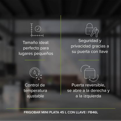 AVERA Frigobar con congelador de 1.6 pies, mini bar con capacidad de 45 L, mini refrigerador con llave, refrigerador con control de temperatura ajustable, puerta reversible de color plata | FB46L
