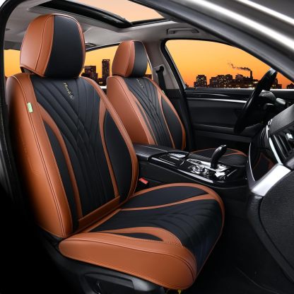 FLORICH - Juego completo de fundas de asiento de piel, fundas universales para 5 asientos, protector de asiento de coche, cojín de piel para asiento de coche, fundas de asiento de automóvil marrones,