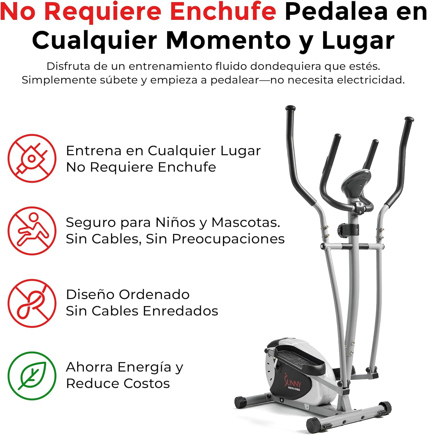 Sunny Health & Fitness Máquina Elíptica para el Hogar, Entrenador Cruzado de Cuerpo Completo con Resistencia Magnética Silenciosa, Cardio de Bajo Impacto, Bluetooth SunnyFit App Opcional