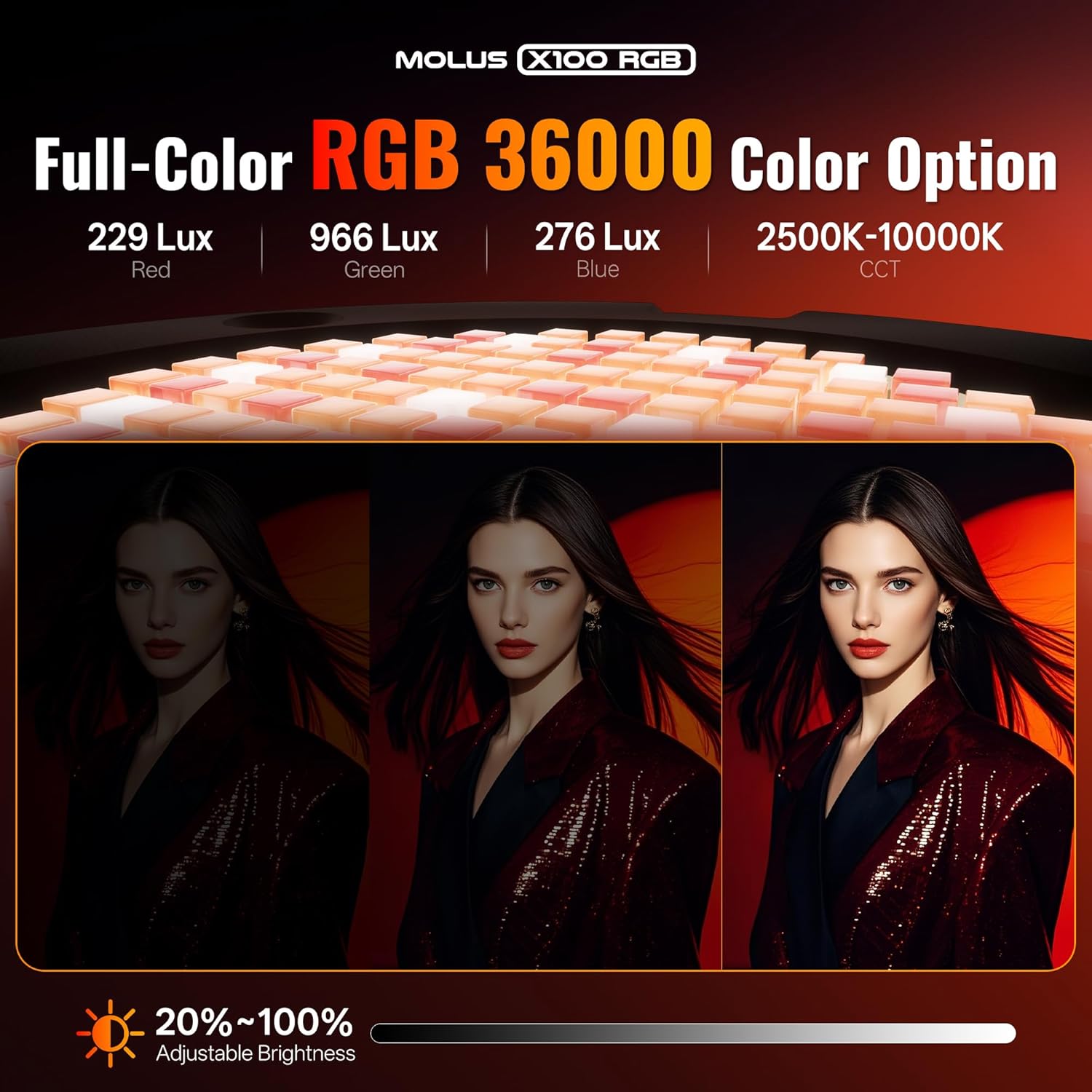 ZHIYUN MOLUS X100 RGB PRO 100W Video Light [Official] V2 Upgraded Version Professional Photography Lighting Portable Continuous Output Lighting 2500K~10000K CRI≥95 TLCI ≥97 Only 384g