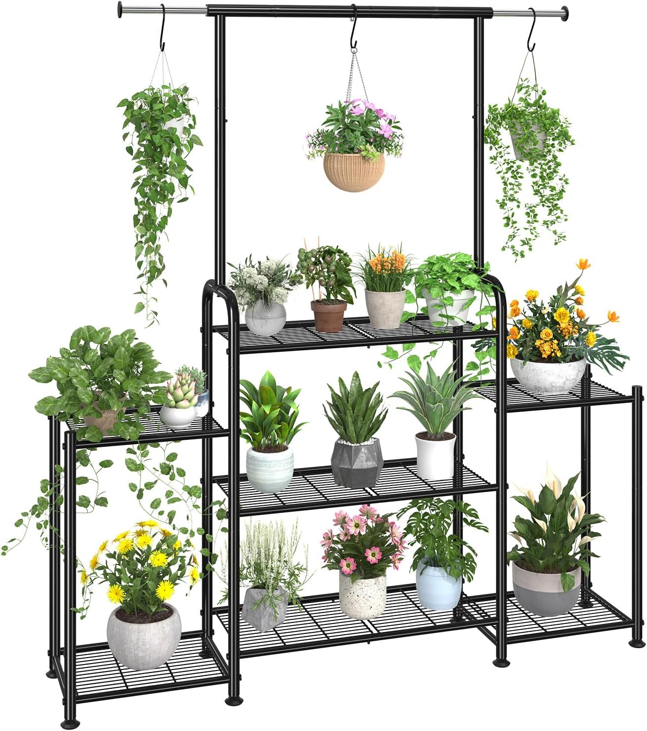 Simple Trending - Soporte para plantas de metal de 3 niveles para múltiples macetas, gran escalera, negro