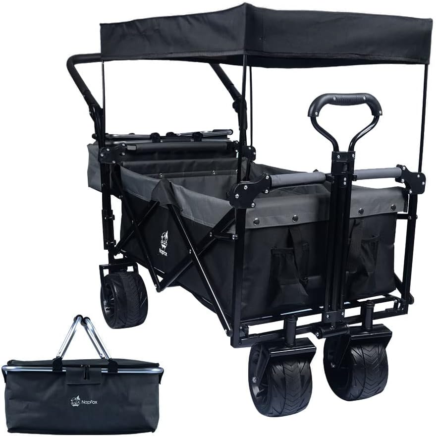 Bicicleta plegable resistente con parte superior extraíble, ruedas grandes de 4 pulgadas, frenos, mango ajustable, bolsa refrigeradora para jardín y playa al aire libre