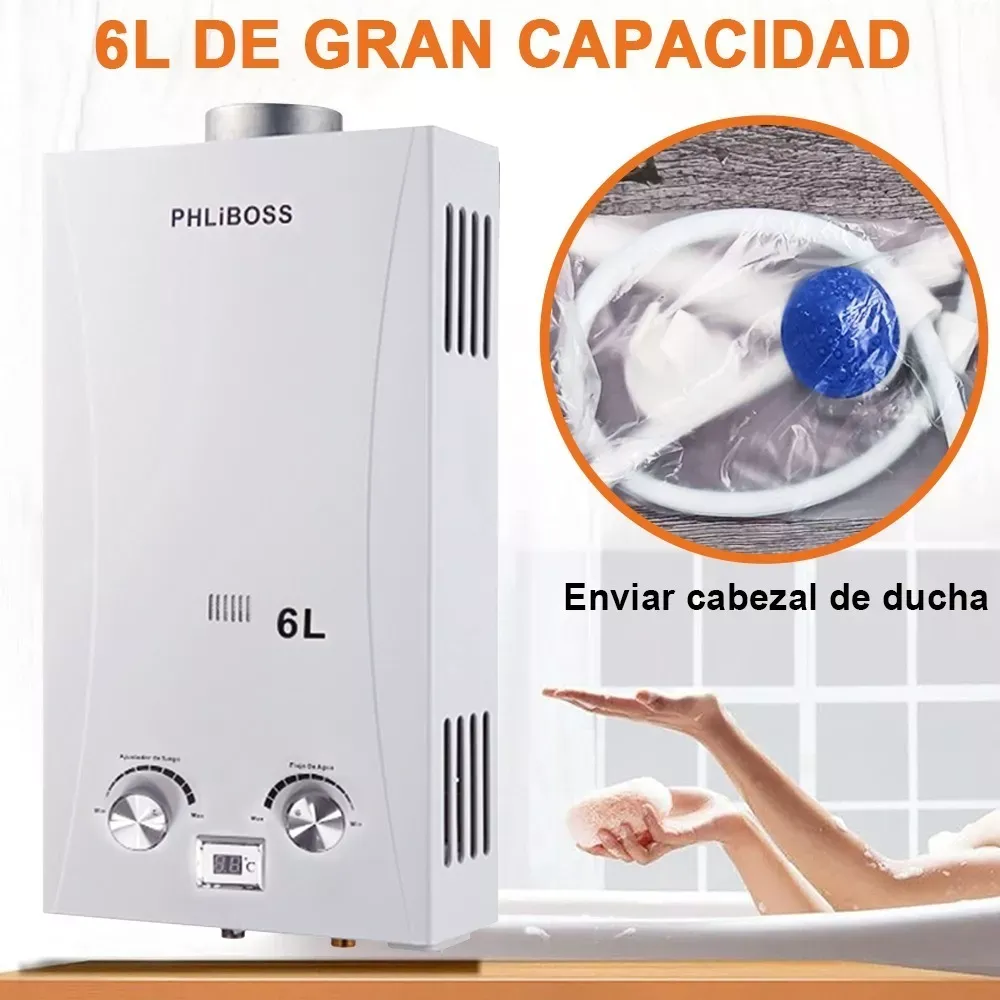 Calentador Agua A Gas Glp Instantaneo 6 Litros Con Pantalla