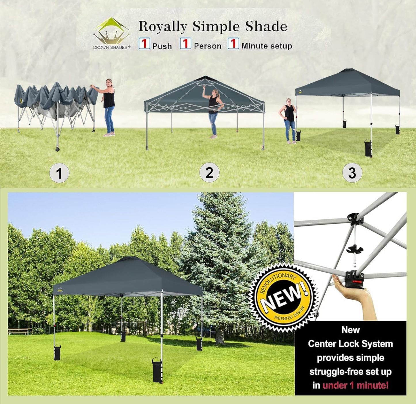 CROWN SHADES - Toldo desplegable para la Playa, fácil de armar, para el Aire Libre, Eventos, Fiestas, Campamento, Cubierta STO-N-Go, Parte Superior recubierta de Plata, 10 x 10 Pulgadas, Blanco