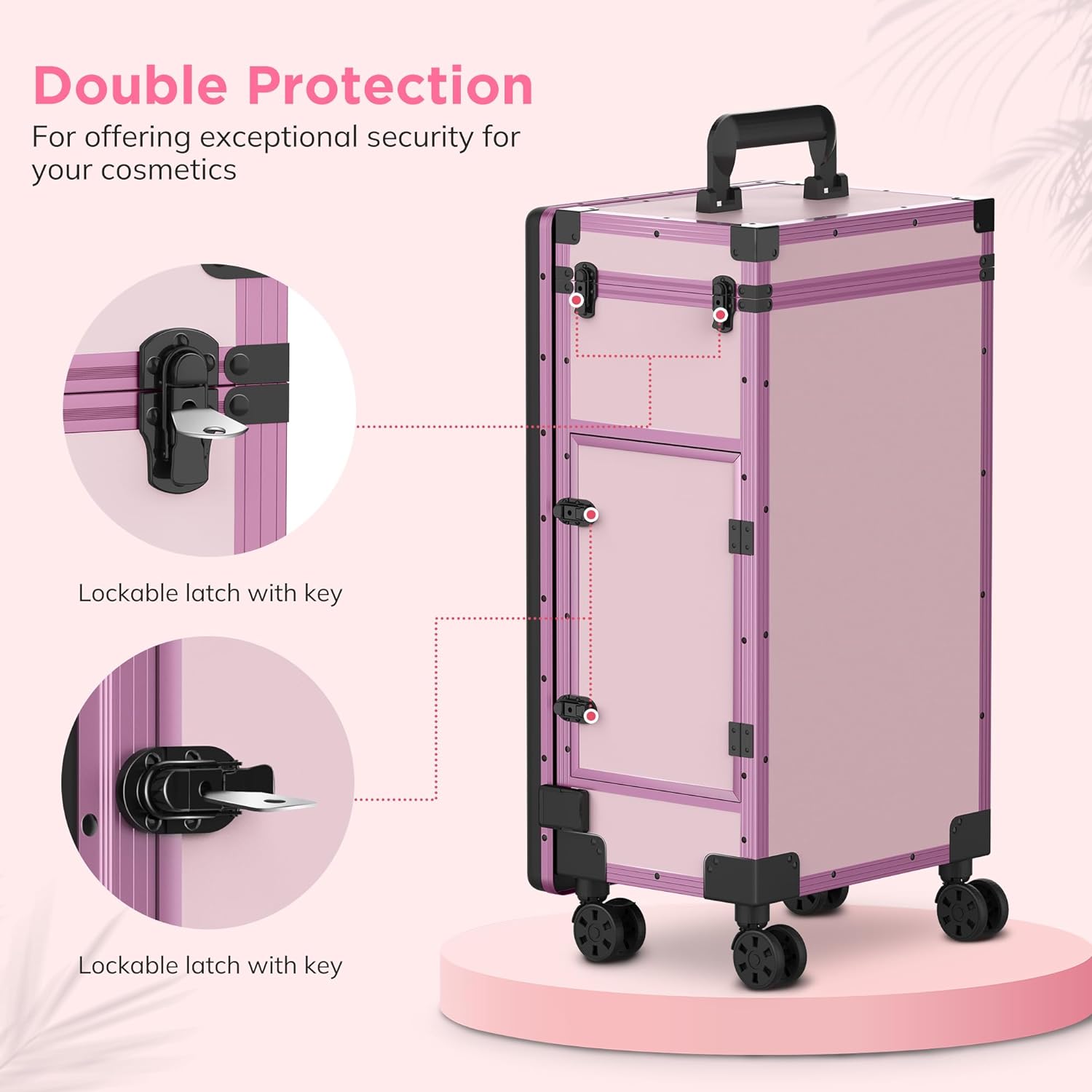 EASYINBEAUTY - Mesa de manicura portátil con 2 cajones, organizador de espejo y esmalte de uñas, estuche de tren de maquillaje con cerradura con computadora de uñas plegable, estuche de viaje
