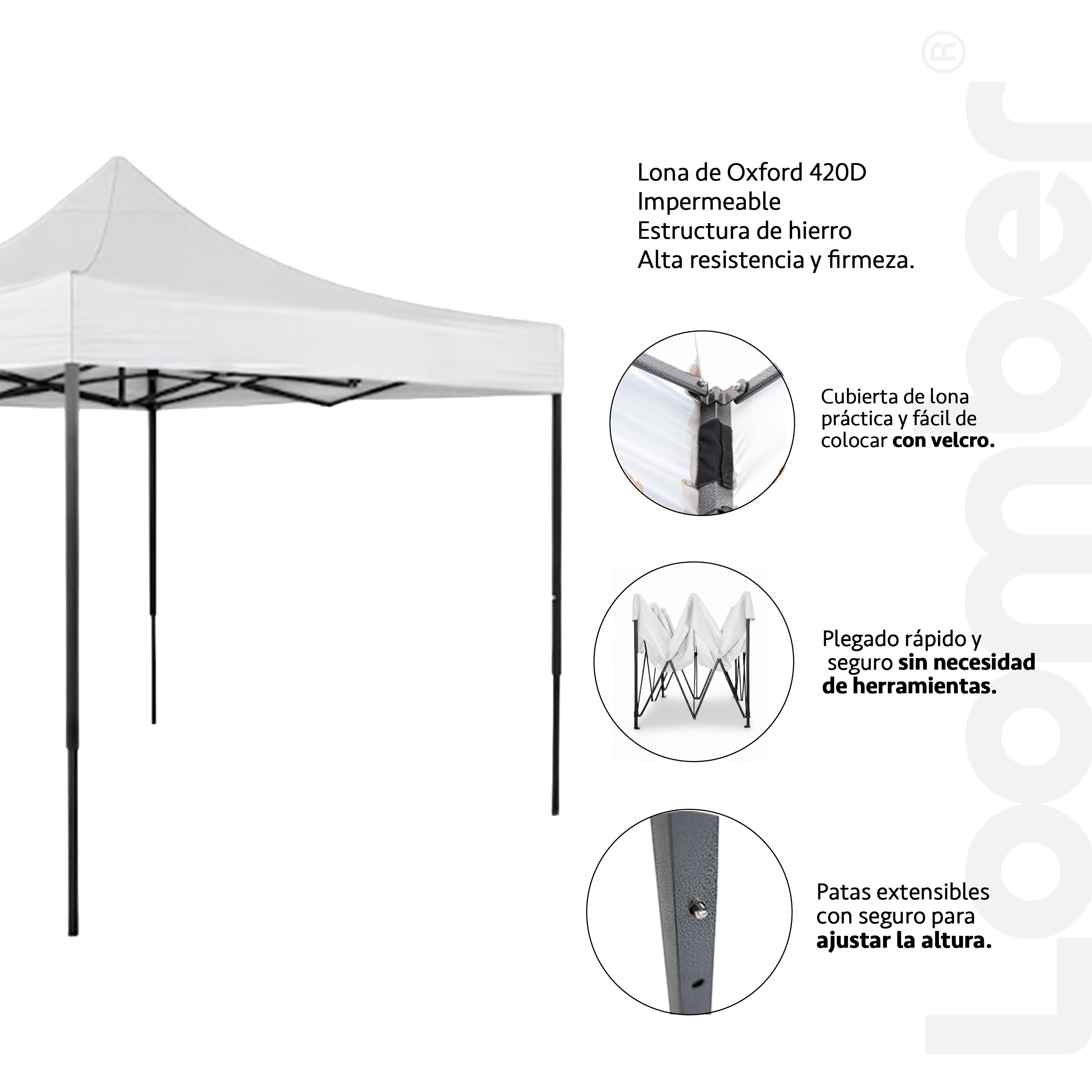 Combo Toldo Blanco 3x3 + 2 mesas plegables negras verona 1.80