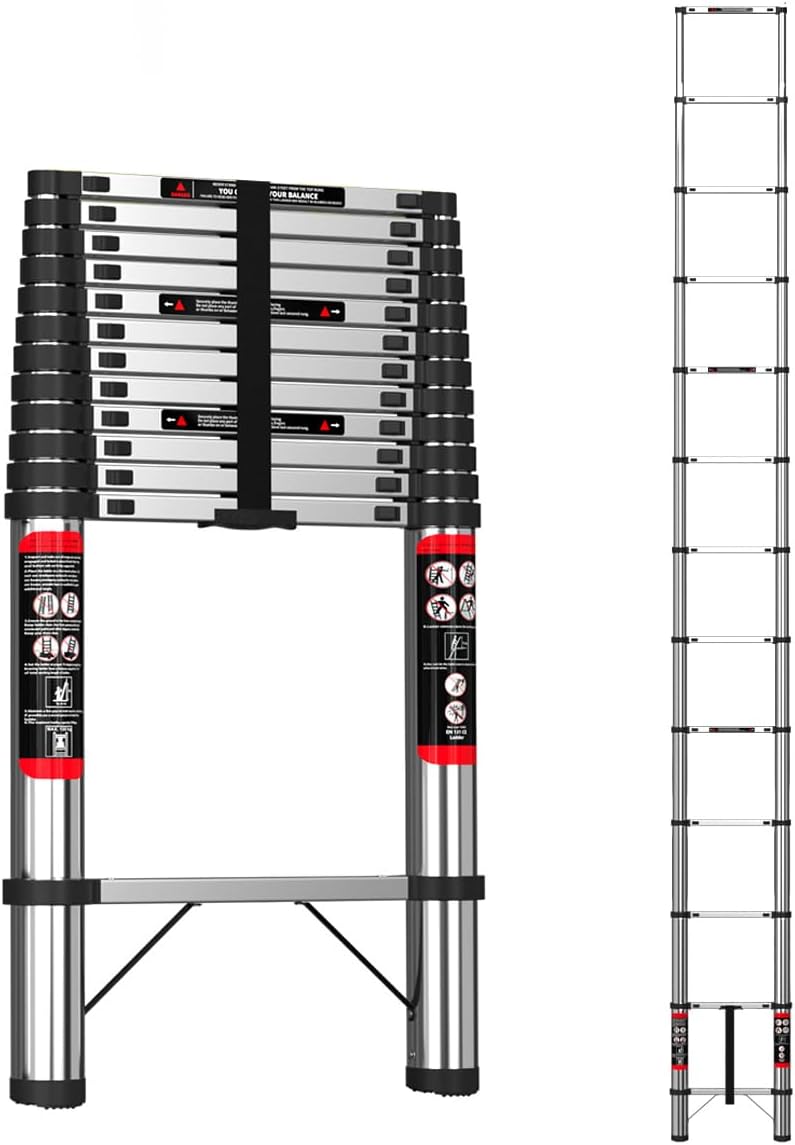 ZanGe Escalera Telescópica De Aluminio 5M-17 Peldaños-Escalera Extensible Plegable Portátil Retráctil Multiusos 2.5m+2.5m para Interior y Exterior -Soporta 150kgs