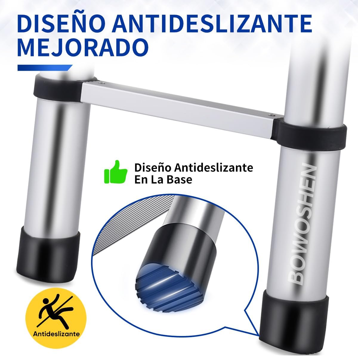 Bowoshen Escalera Telescópica De 6.2 Metros Escalera De Aluminio Segura Y Protegida Antideslizante Multiusos Escalera Extensible 20.5 Pies, 330 Libras Capacidad