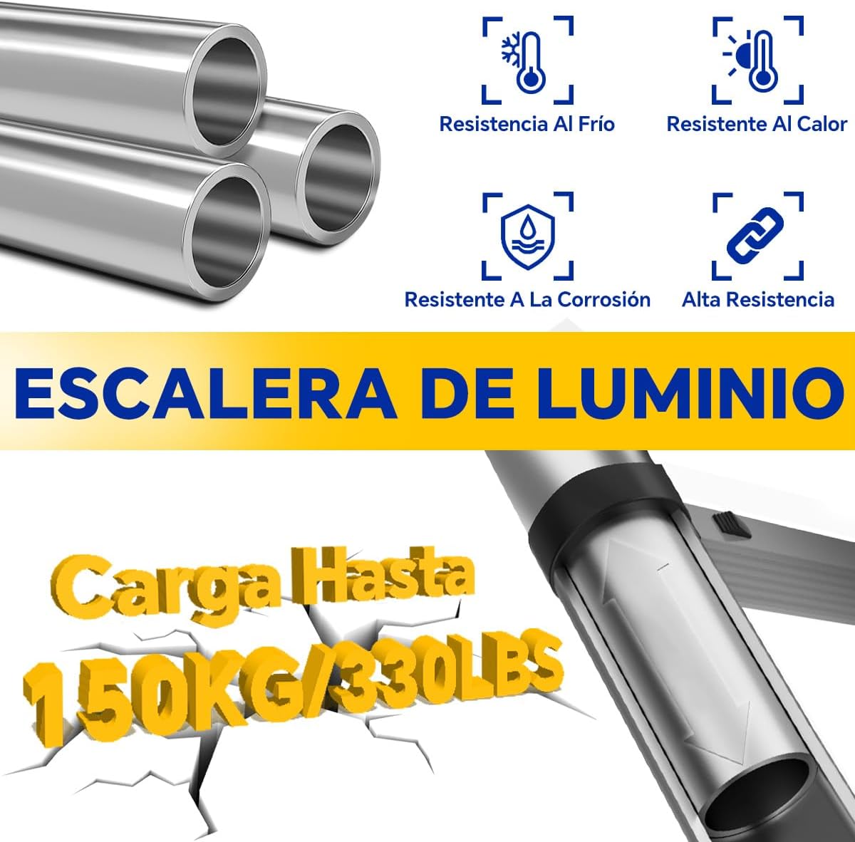 Bowoshen Escalera Telescópica De 6.2 Metros Escalera De Aluminio Segura Y Protegida Antideslizante Multiusos Escalera Extensible 20.5 Pies, 330 Libras Capacidad