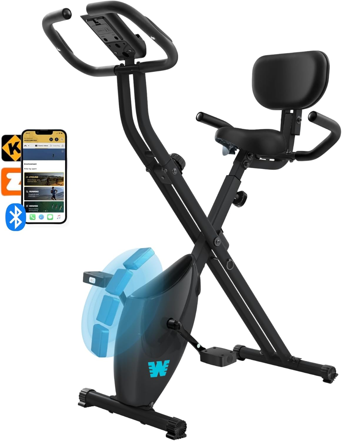BARWING Home Fitness bicicleta de fitness fija 5 en 1 bicicleta interior plegable para ancianos capacidad 350lb, resistencia magnética de grado 16, respaldo del asiento ajustable