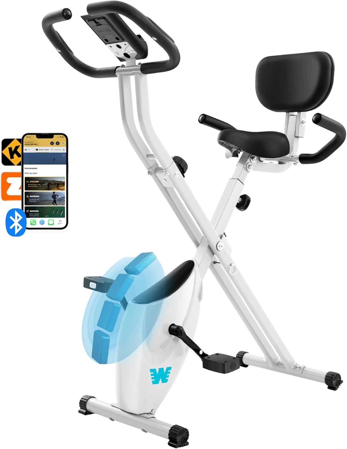 BARWING Home Fitness bicicleta de fitness fija 5 en 1 bicicleta interior plegable para ancianos capacidad 350lb, resistencia magnética de grado 16, respaldo del asiento ajustable